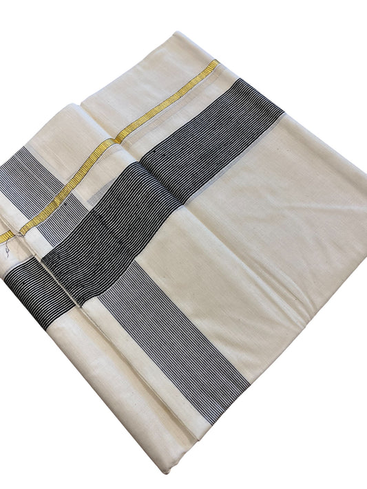 Southloom Kerala Pure Cotton Double Mundu with Gold Lines & Black Border (South Indian Dhoti)
