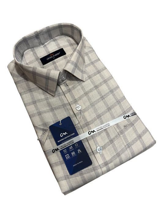 Southloom Pure Cotton Off-White Cheack Shirt (XL HS)