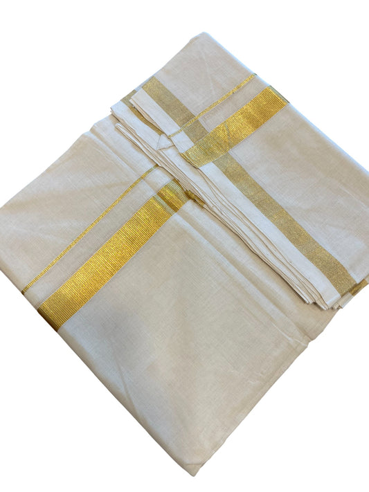 Southloom Premium Handloom Cotton Gold Kasavu Double Mundu