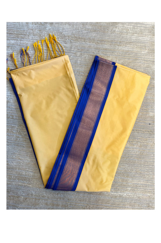 Southloom South Silk Pattu Saree With Beige Body and Blue Pallu