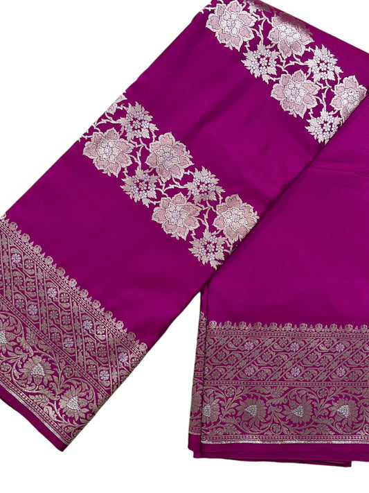 Southloom Pure Banarasi Silk Saree with Woven Work on Body and Borders (Magenta)