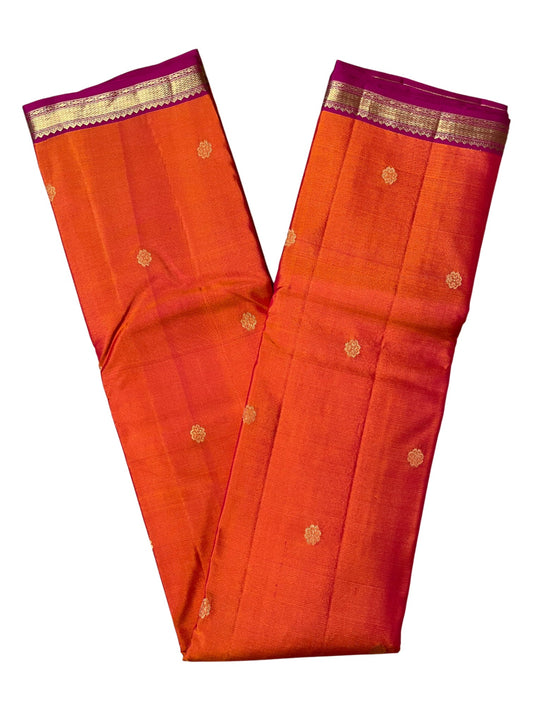 Southloom Pure Handloom Bridal Kanchipuram Silk Saree with Korvai Work (Orange & Magenta )