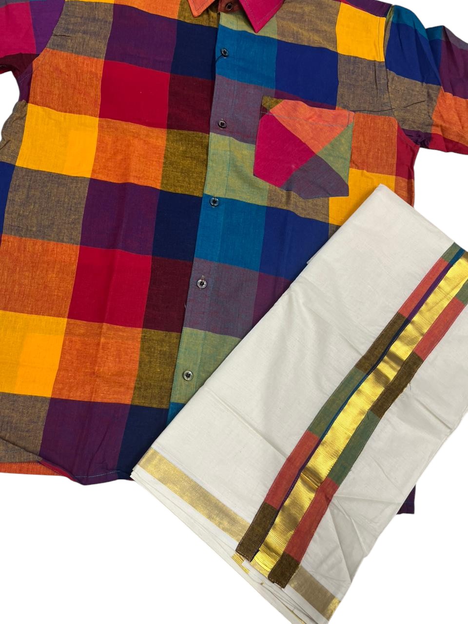Southloom Cotton Madras Check Design Men's Combo (Shirt + Mundu) SLCOMBO SL577