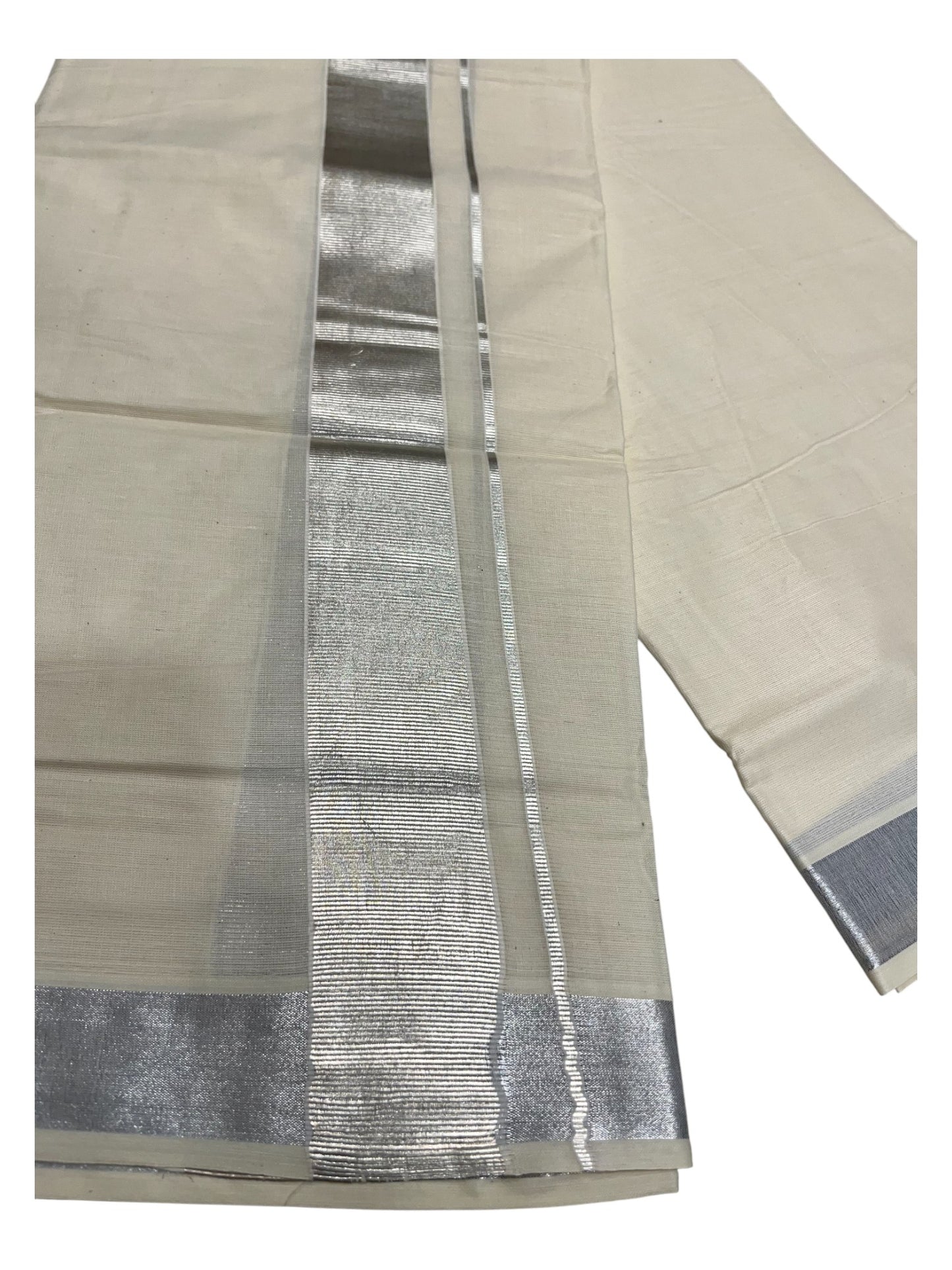 Southloom Kerala Pure Cotton Double Mundu with Silver Line Border (South Indian Dhoti)