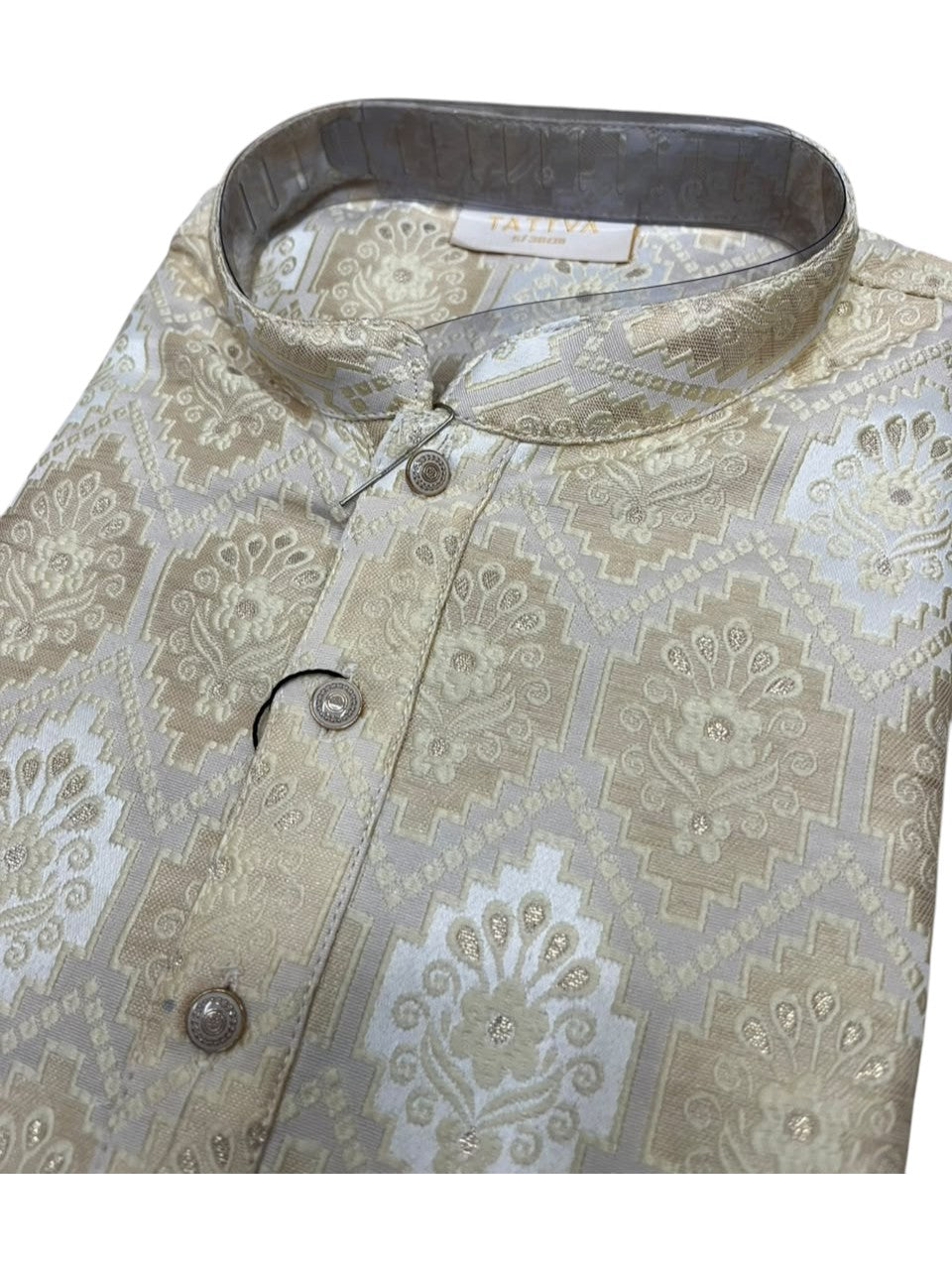 Southloom Beige Woven Semi Silk Short Kurta for Men SL590