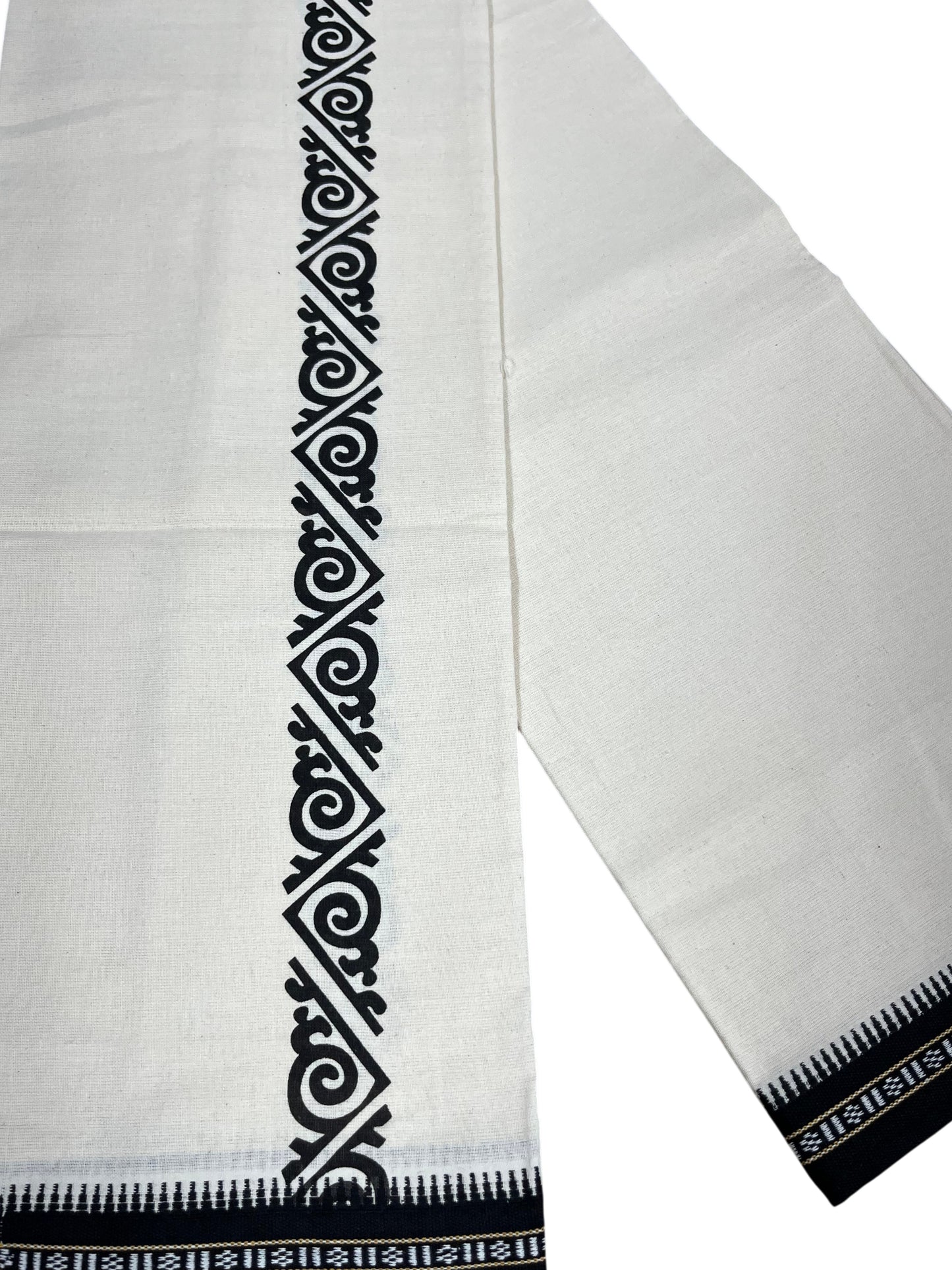 Southloom White Printed Single Mundu / Otta Mundu / Lungi (South Indian Kerala Dhoti)