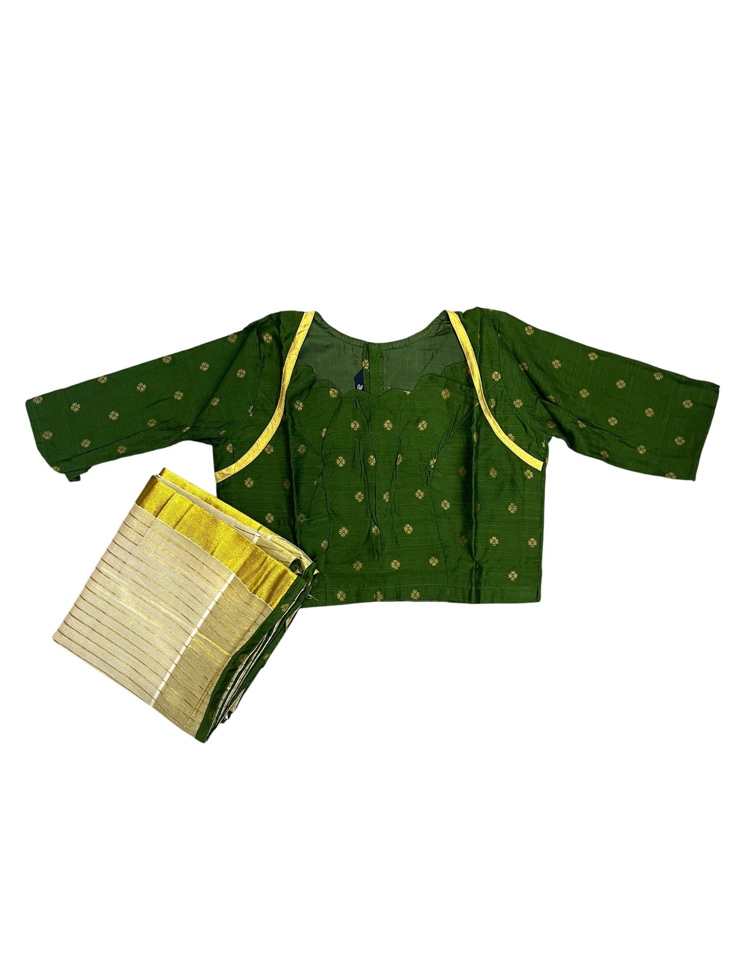 Southloom Semi Stitched Tissue Dhavani Set with Pavada and Green Blouse Piece