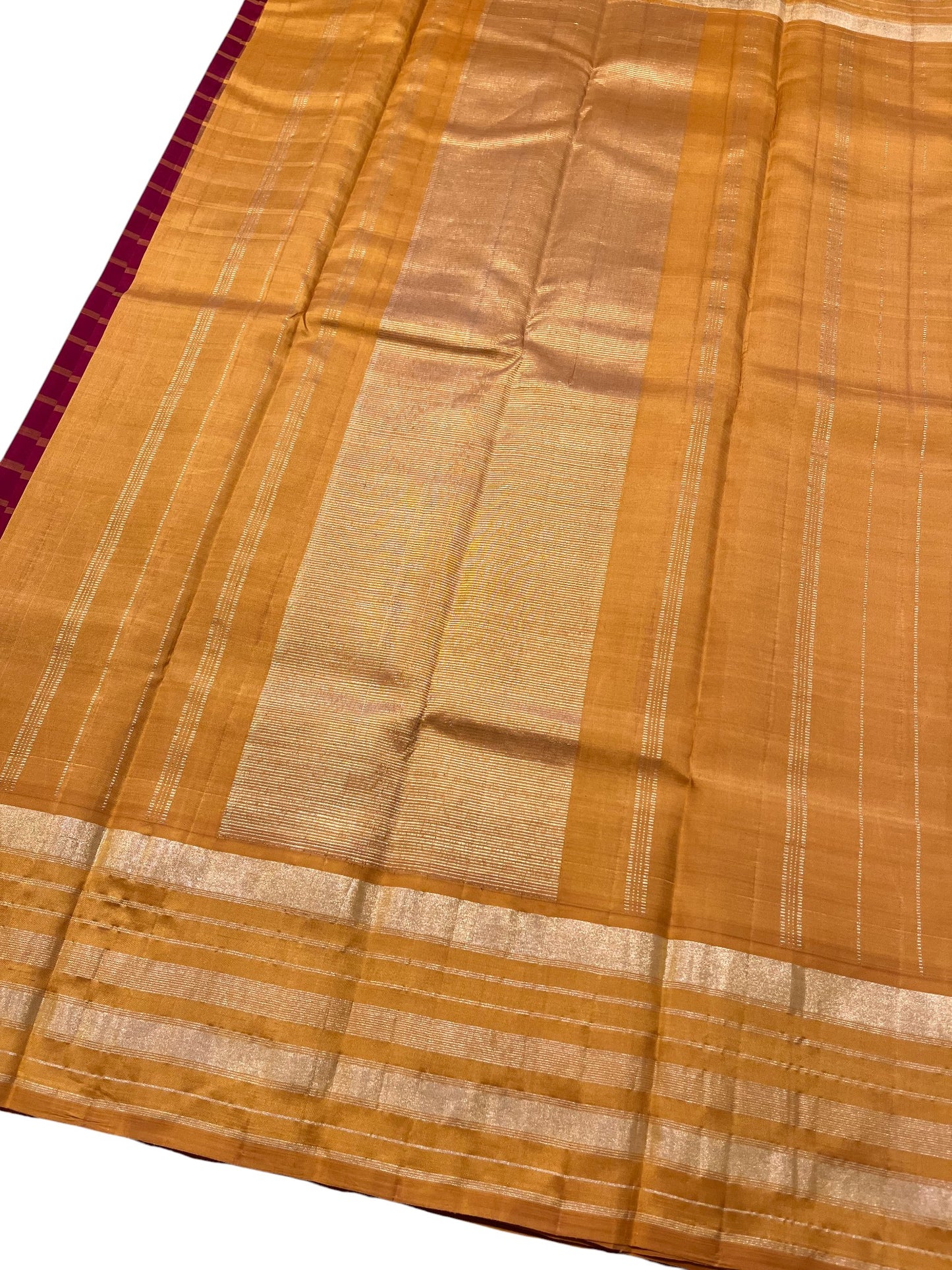 Southloom Premium Handloom Bridal Kanchipuram Silk Saree with Check Design (Maroon & Yellow )