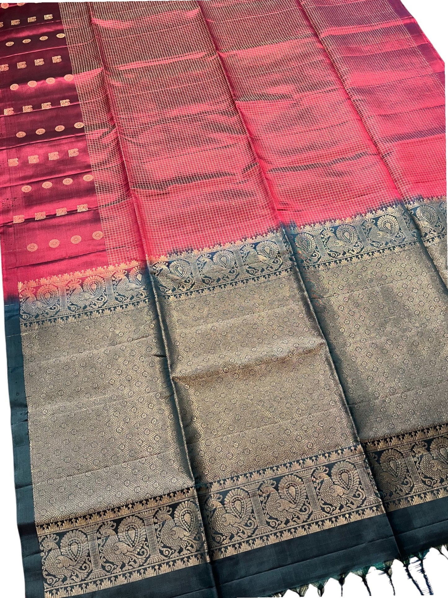 Southloom Pure Handloom Bridal Kanchipuram Silk Saree with Korvai Work (Blue & Maroon)