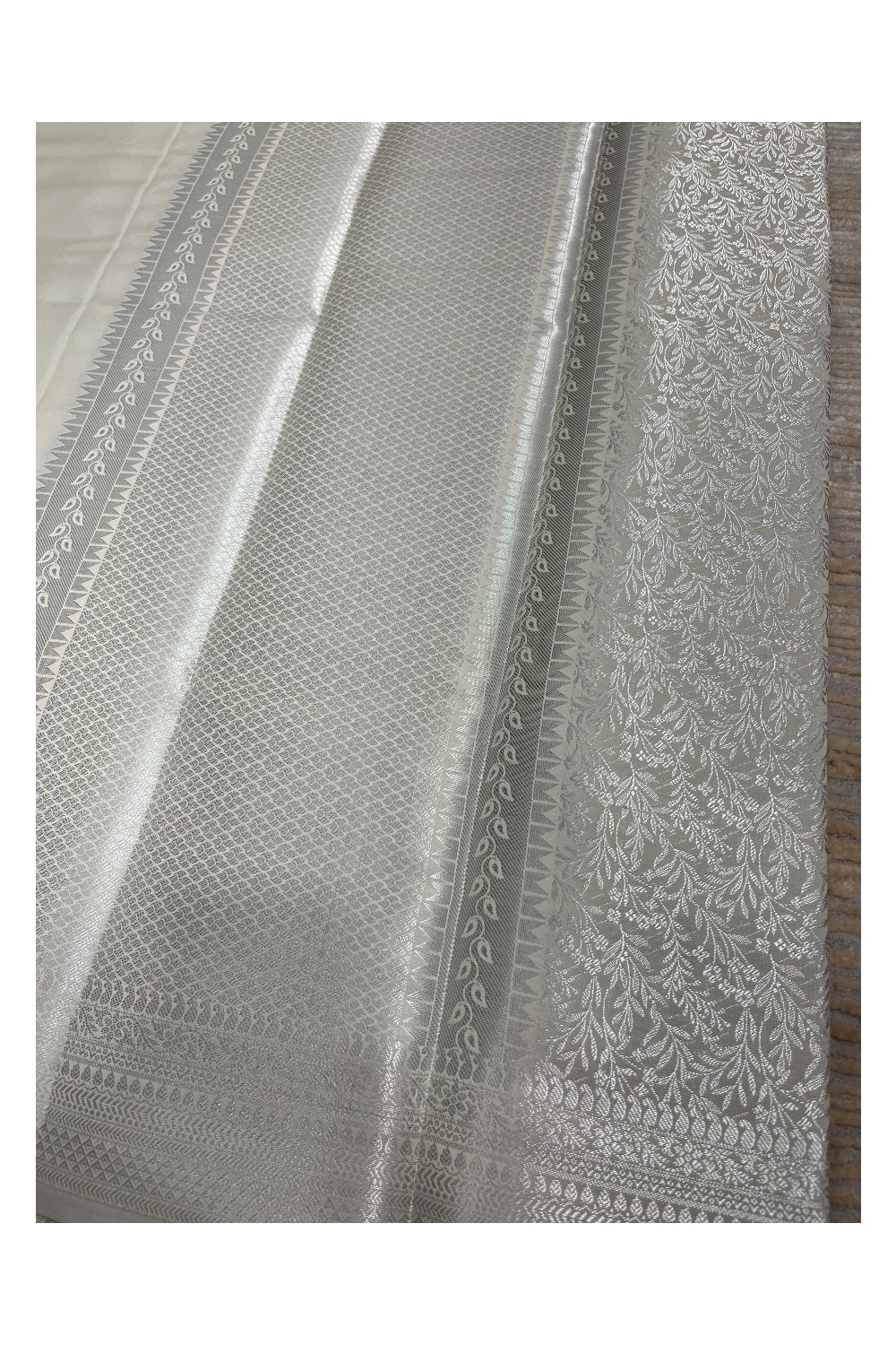 Southloom Banarasi Silver Zari Brocade Work Silk Saree in Grey Pastel Shade