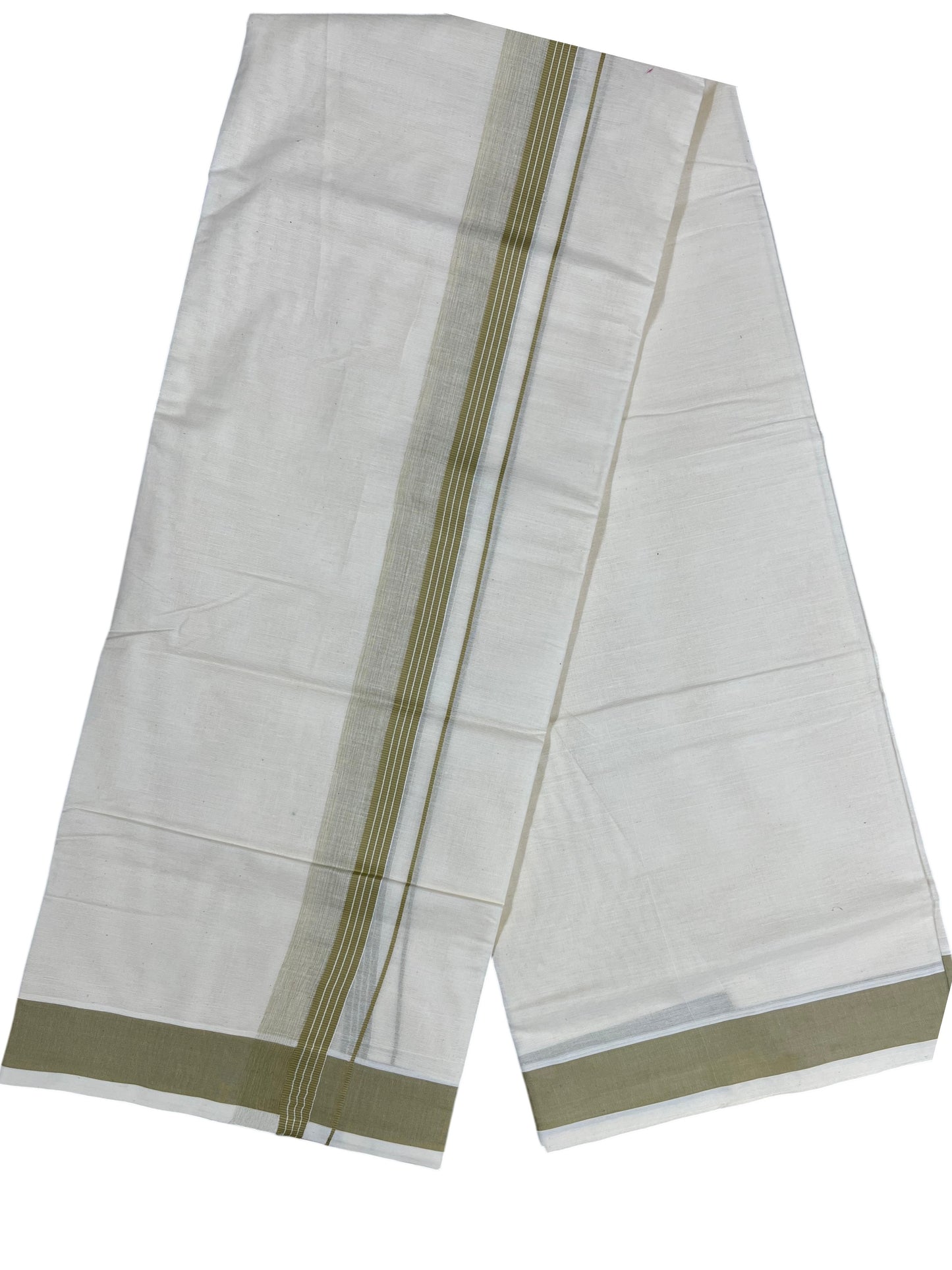 Southloom Pure Cotton Mundu with Olive Green Border (South Indian Kerala Dhoti)