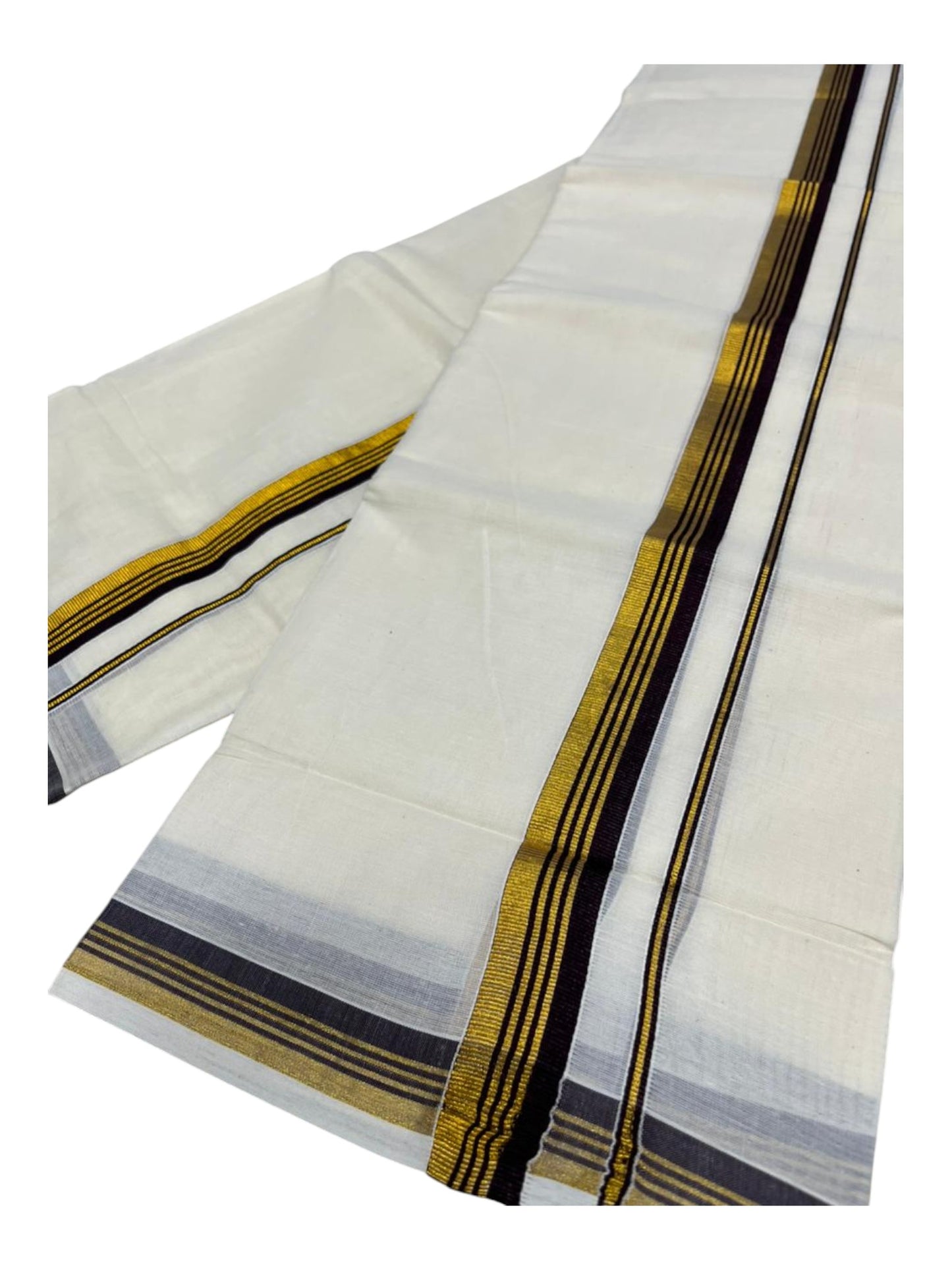 Pure Cotton Kerala Single Set Mundu (Mundum Neriyathum) with Brown Kasavu Border in 2.80 Mtrs