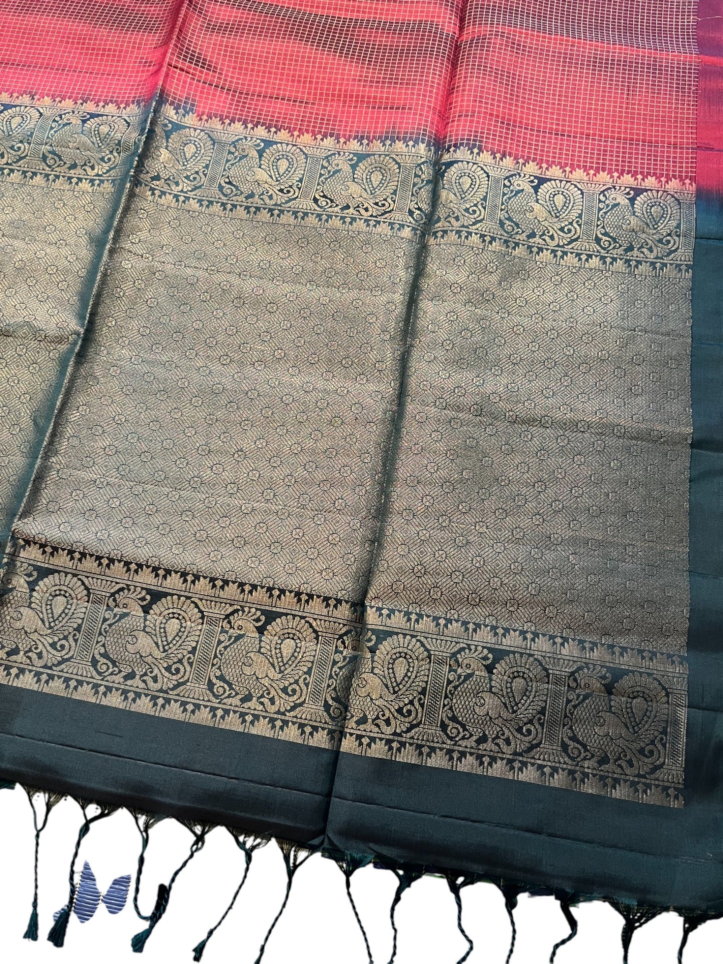 Southloom Pure Handloom Bridal Kanchipuram Silk Saree with Korvai Work (Blue & Maroon)