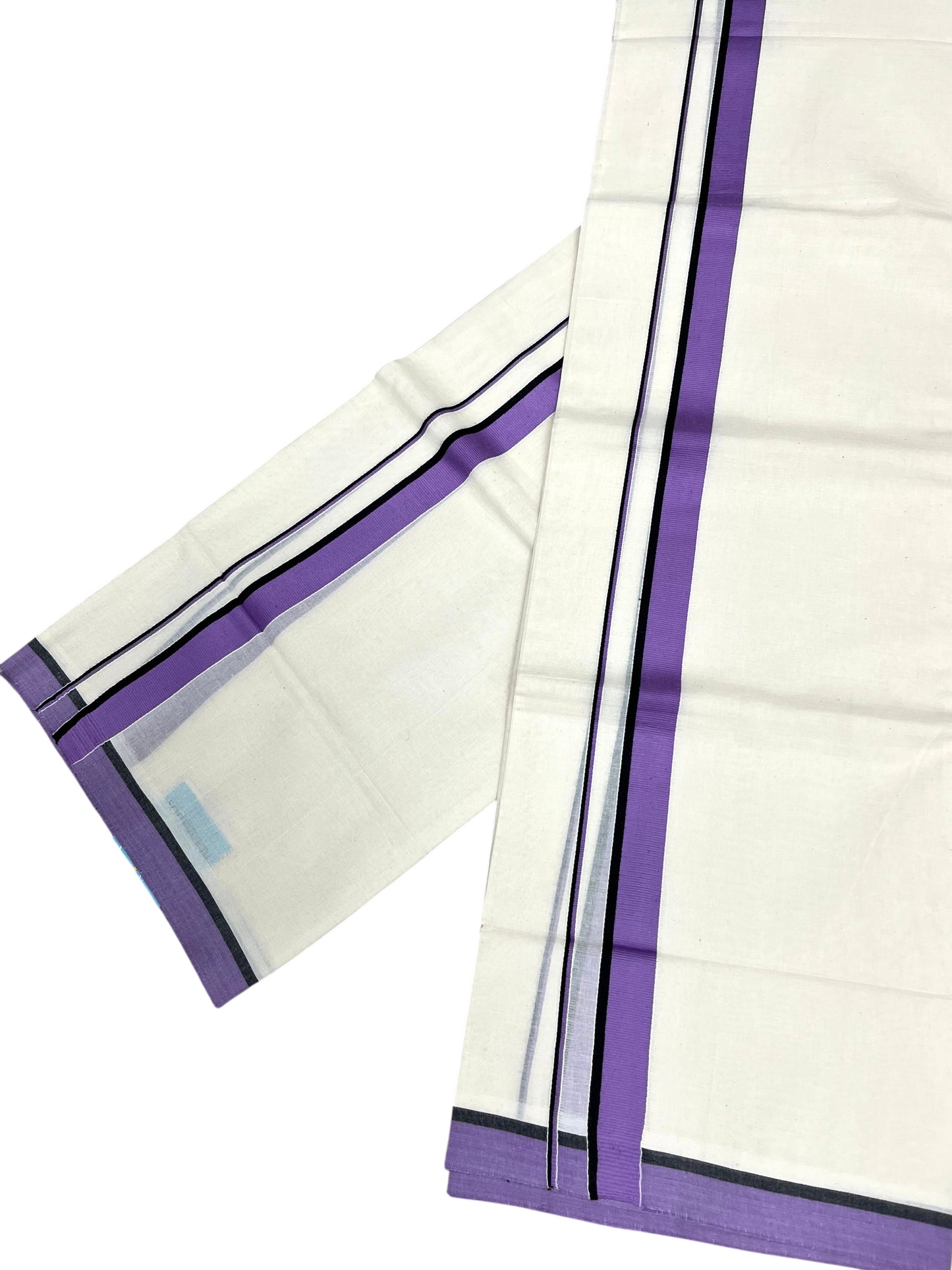 Southloom Pure Cotton Kerala Single Set Mundu (Mundum Neriyathum) Lavender Border 2.80 Mtr SL345
