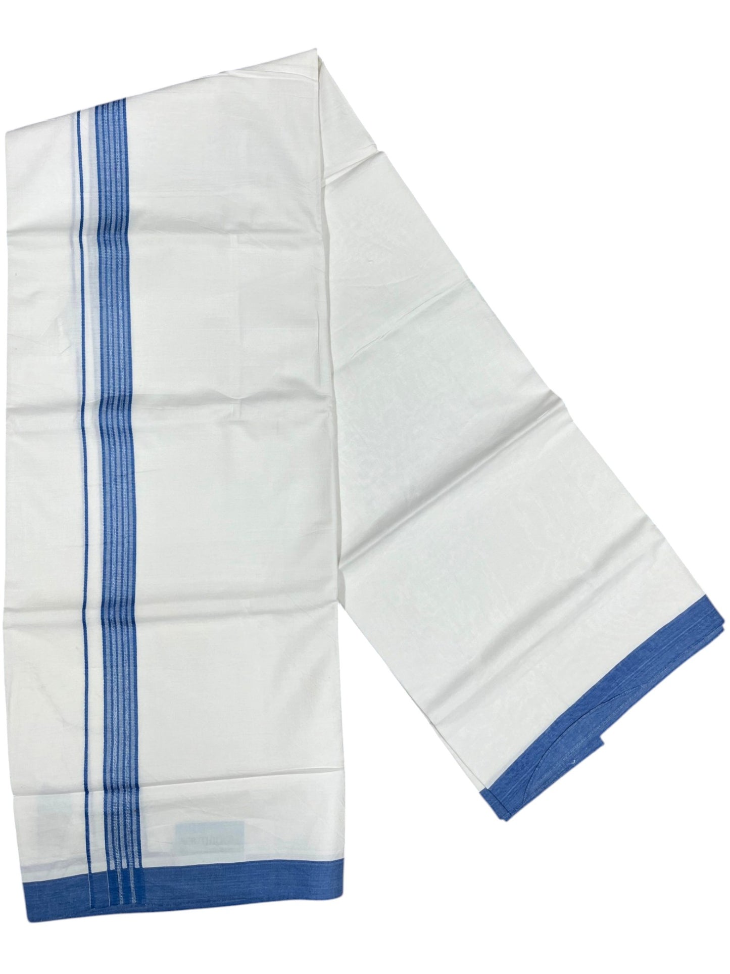Southloom Pure White Single Cotton Mundu with Blue Border (South Indian Kerala Dhoti)