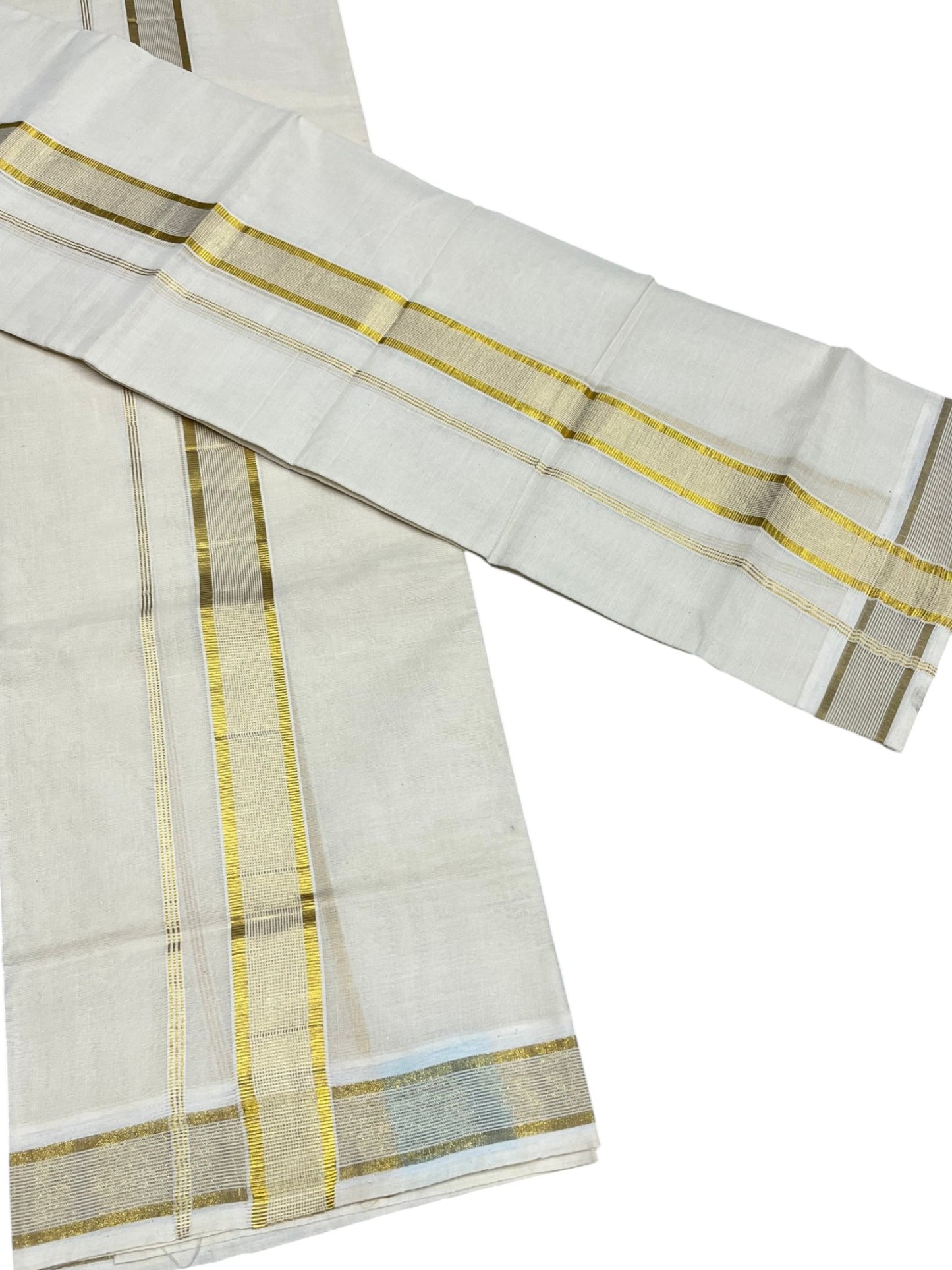 Southloom Pure Cotton Kerala Set Mundu (Mundum Neriyathum) Kasavu Lines Border in 2.80 Mtrs SLKK SL470