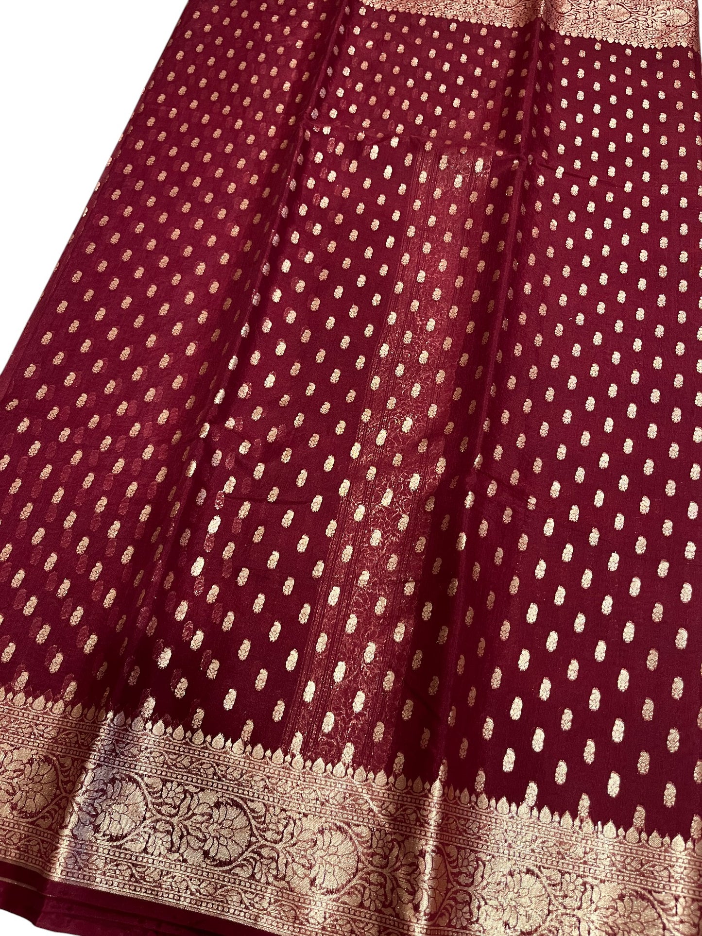 Southloom Cotton Banarasi Silk Saree with Woven Work on Body and Borders (Maroon)