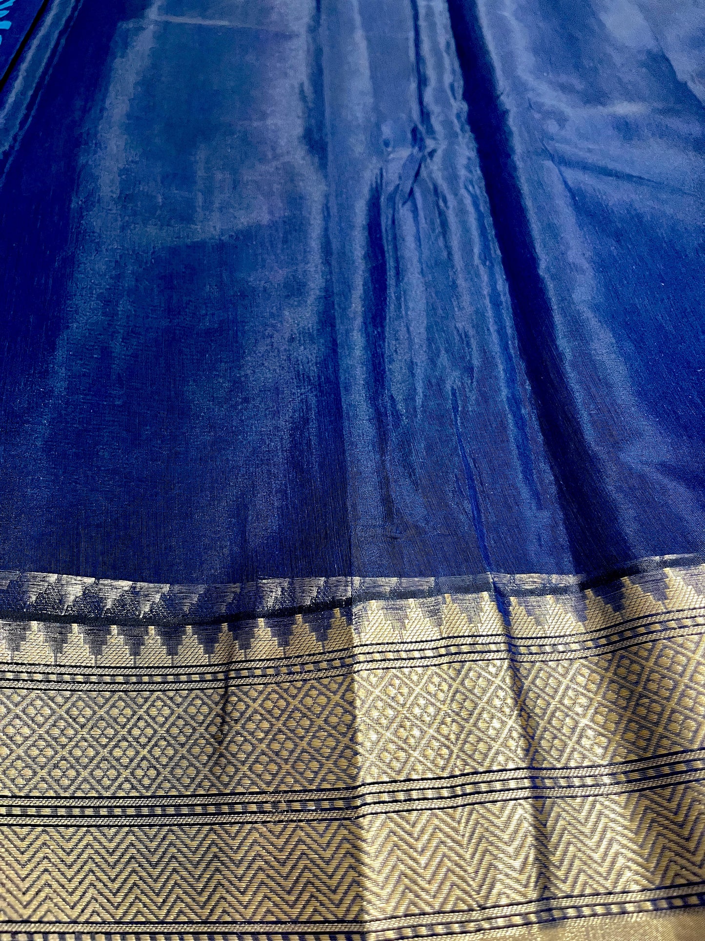 Southloom Cotton Banarasi Silk Saree with Woven Work on Body and Borders(Blue)