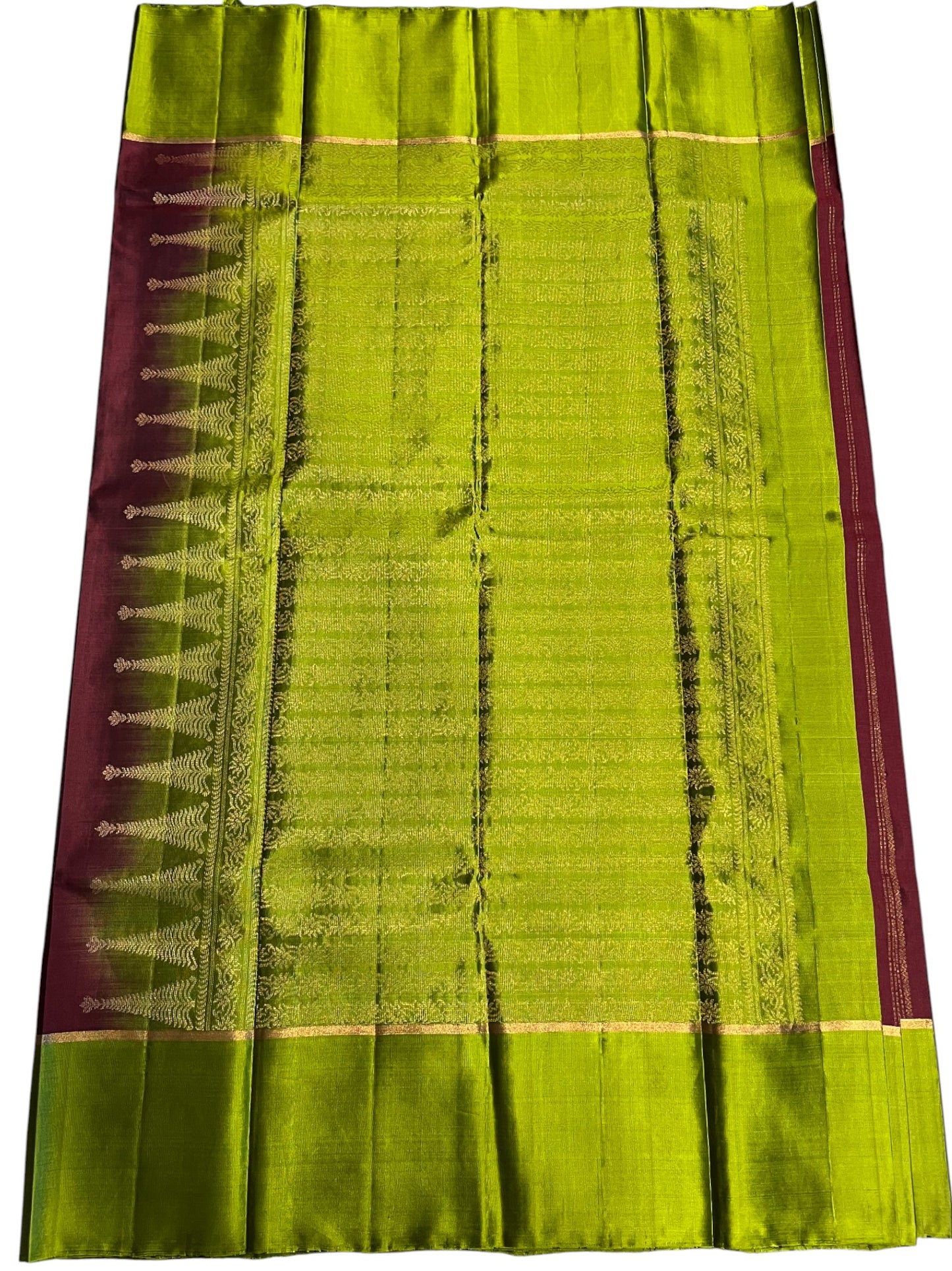 Southloom Pure Handloom Bridal Kanchipuram Silk Saree with Korvai Work (Green & Maroon)