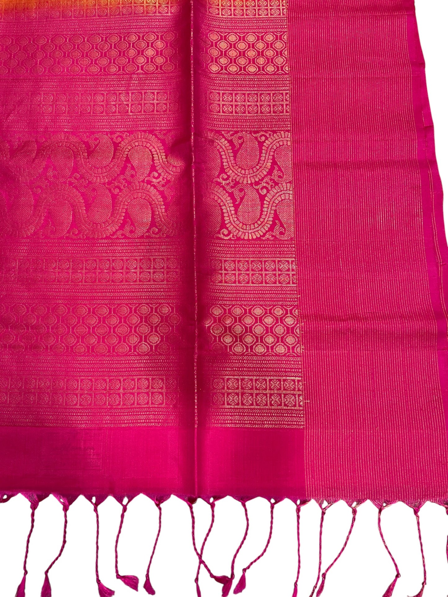 Southloom Pure Handloom Kanchipuram Silk Saree with Korvai Work (Orange & Magenta)