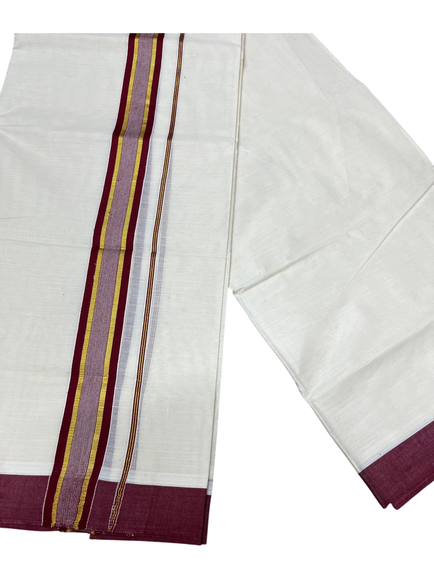 Southloom Pure Cotton Mundu with Maroon Border (South Indian Kerala Dhoti)