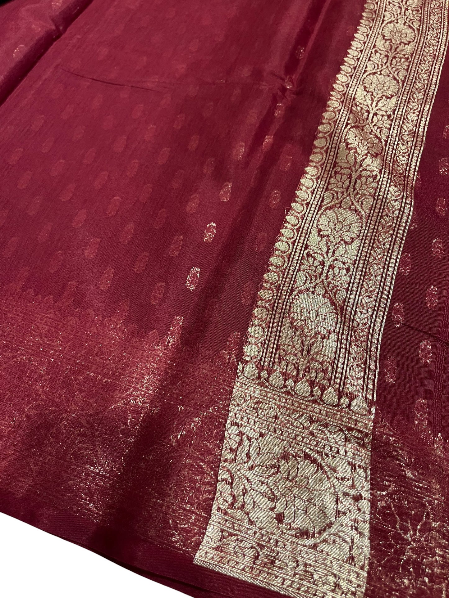 Southloom Cotton Banarasi Silk Saree with Woven Work on Body and Borders (Maroon)
