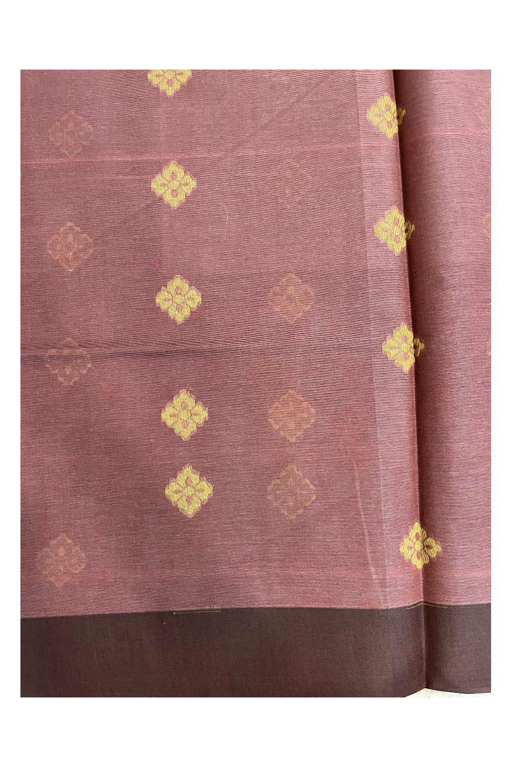 Southloom Kerala Cotton Saree with Floral Woven Works Across Body in Brown