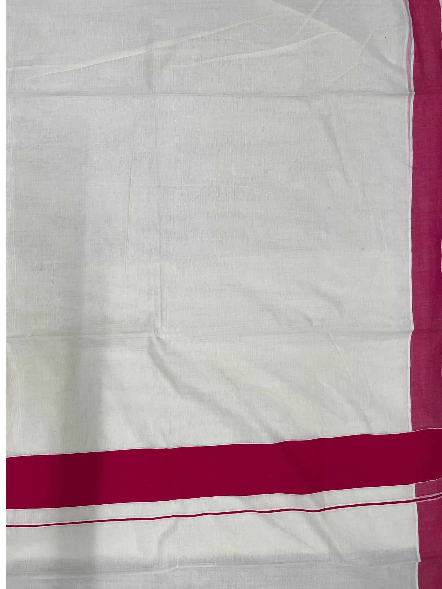 Southloom Kerala Pure Cotton Plain Kasavu Saree with Pink Border 3 inch