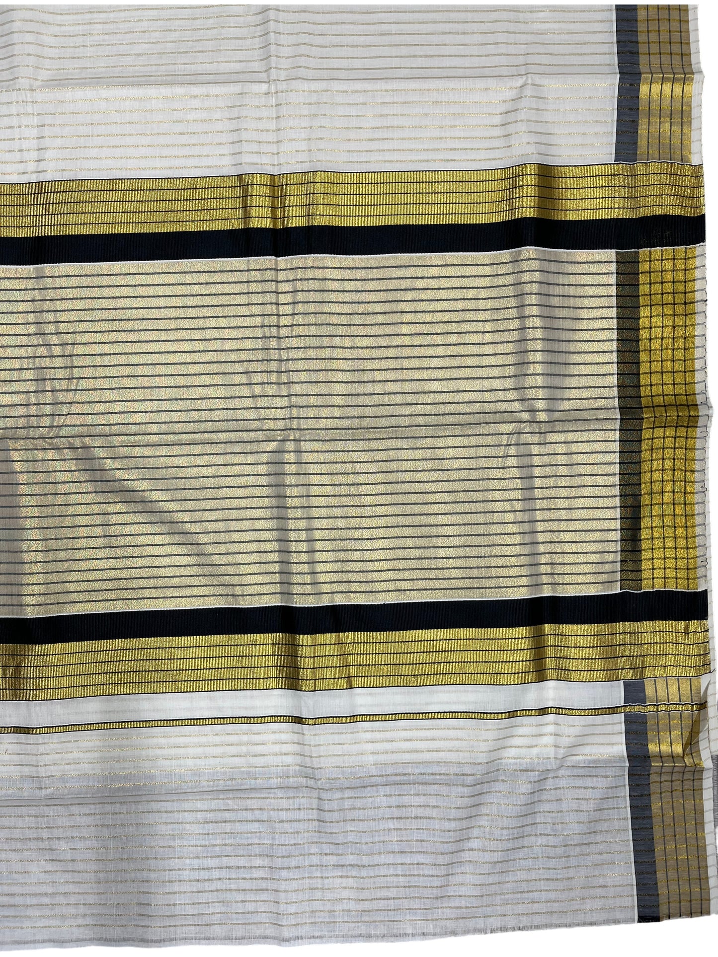 Southloom Kerala Pure Cotton Saree with Stripes on Body and Borders in Black SL334