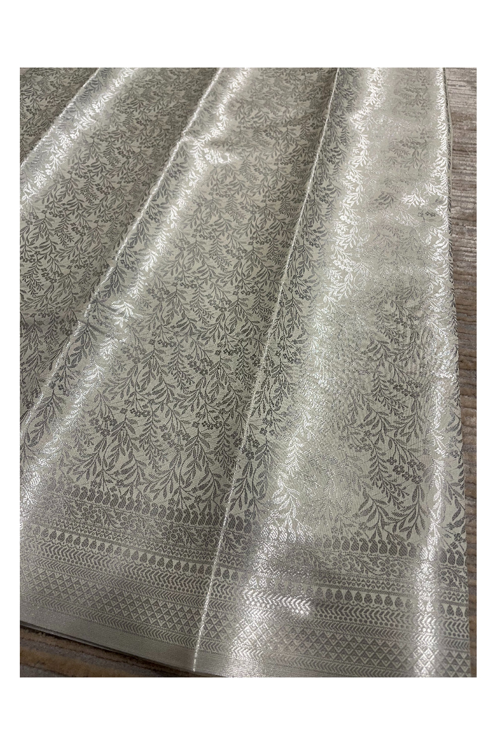 Southloom Banarasi Silver Zari Brocade Work Silk Saree in Grey Pastel Shade