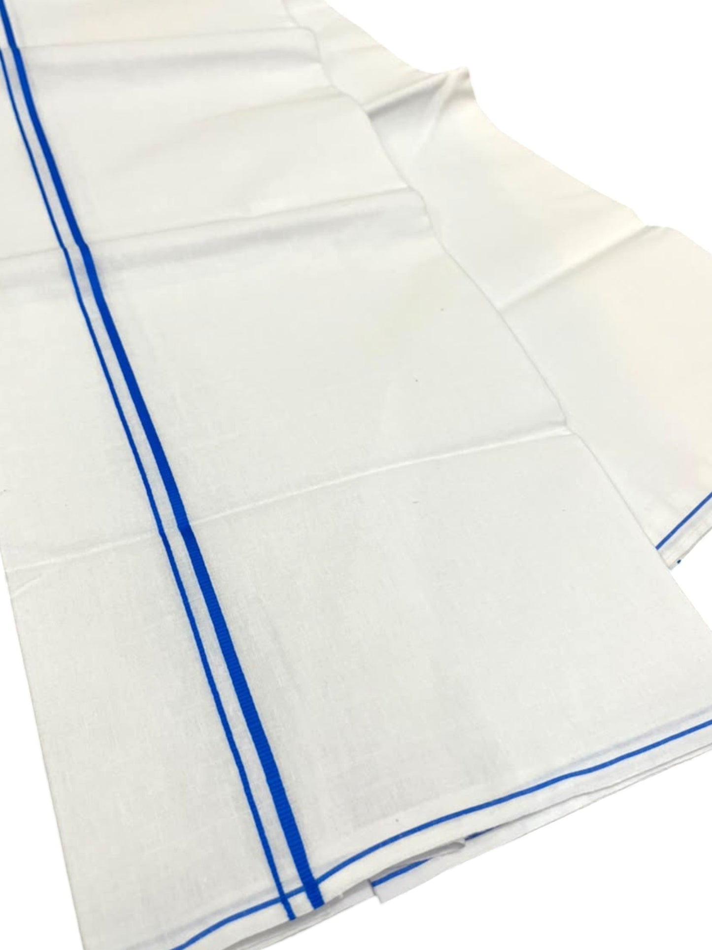 Southloom Pure White Cotton Single Mundu with Blue Border (South Indian Kerala Dhoti)