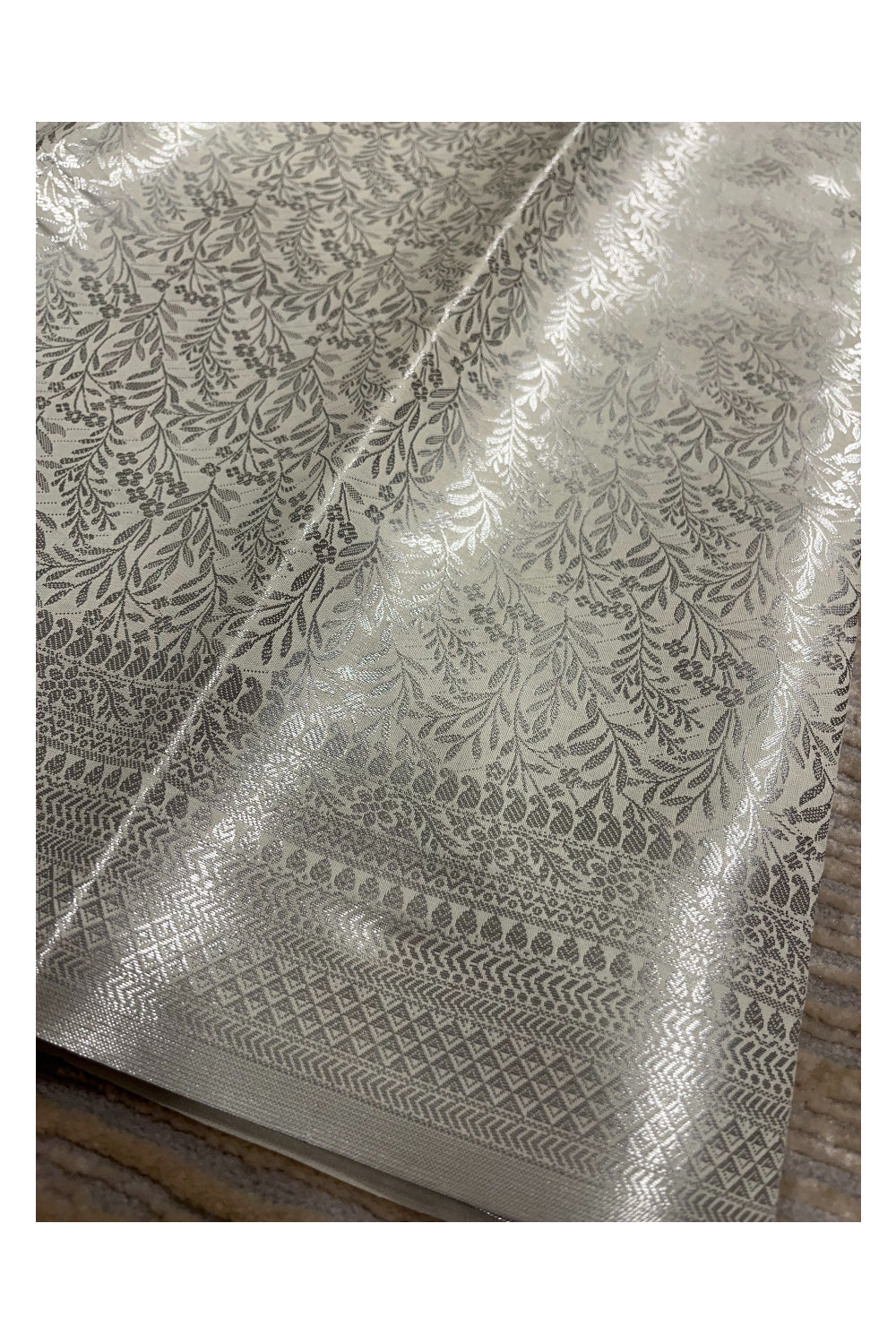 Southloom Banarasi Silver Zari Brocade Work Silk Saree in Grey Pastel Shade