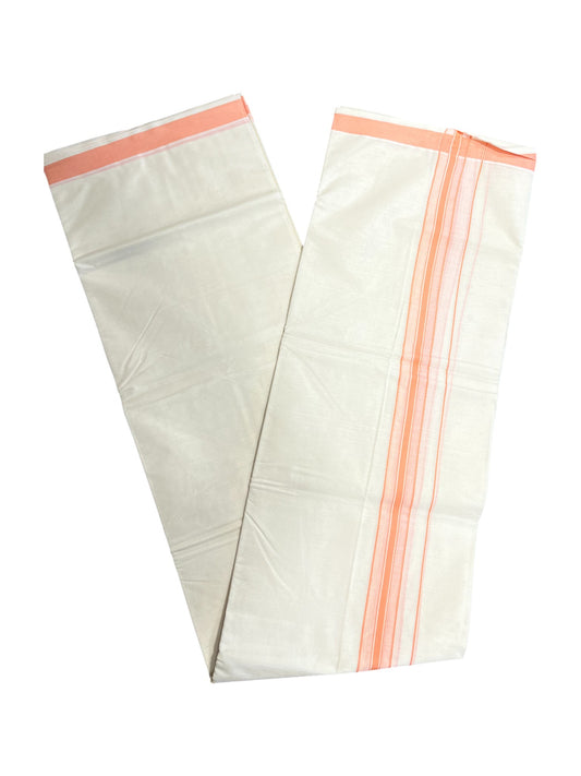 Southloom Pure Cotton Double Mundu With White Lines & Orange Border (South Indian Kerala Dhoti)