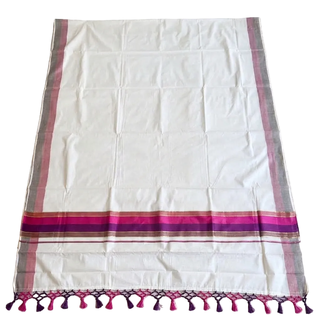 Kerala Cotton Kasavu Saree With Pink And Purple Borders SL499