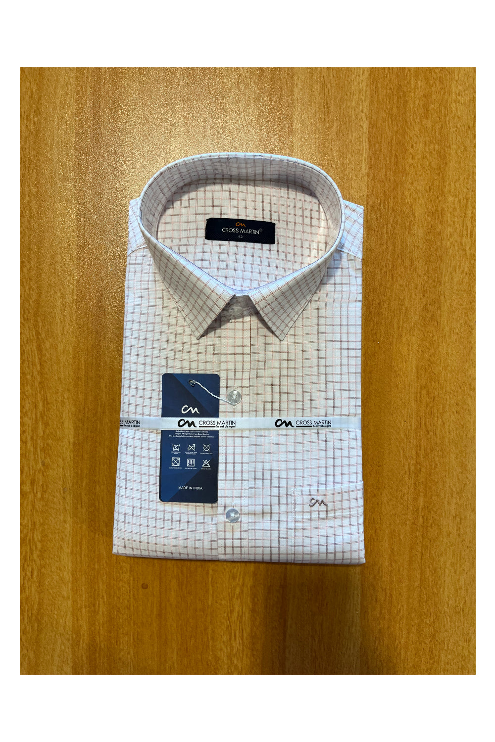 Pure Cotton White Shirt with Red Checks (42 FS)