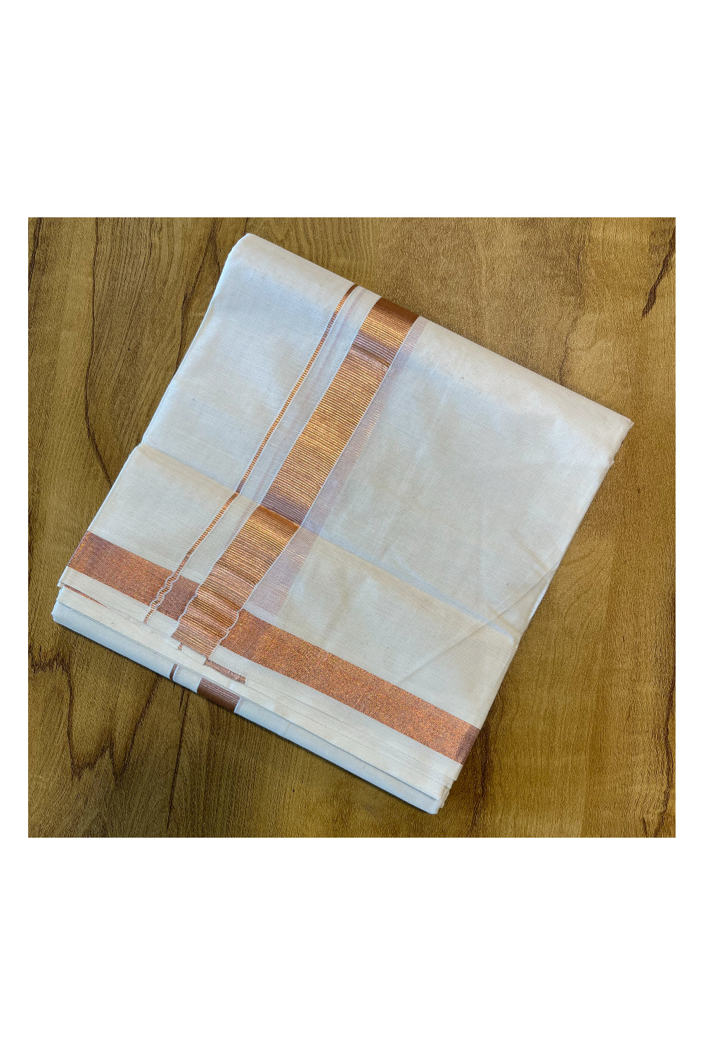 Pure Cotton Mundu with Rose Golden Lines and Border (South Indian Kerala Dhoti)