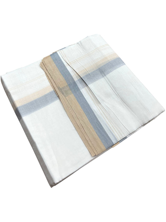 Southloom Pure Cotton Mundu with Beige & Gray Border (South Indian Kerala Dhoti)