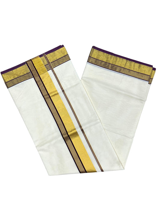 Southloom Pure Cotton Kerala Saree with Kasavu and Purple Border