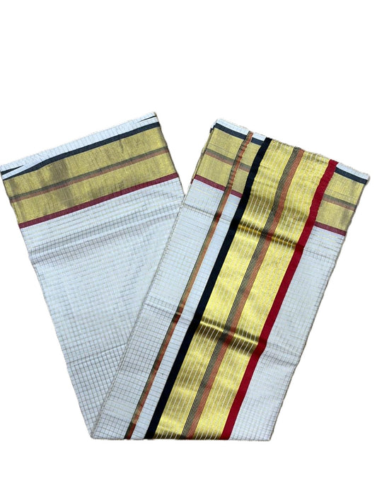 Southloom Kerala Cotton Kasavu Saree with Micro Check Design on Body in Red & Black Border SL453