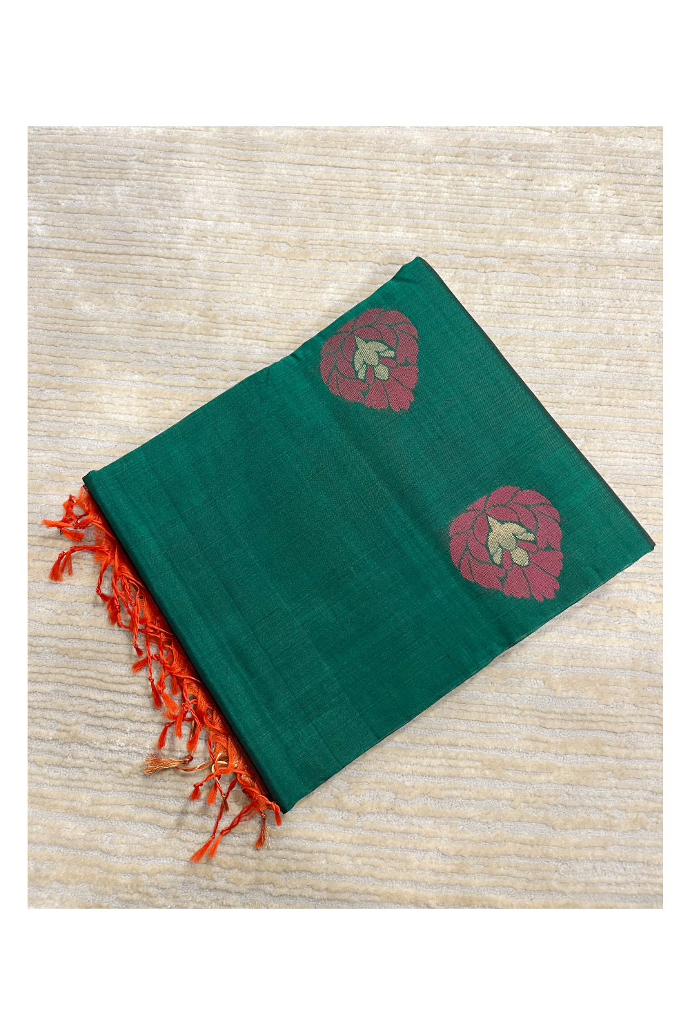Southloom Pure Handloom Cotton Silk Saree With Handwoven Work Across Body and Blouse in Green And Maroon