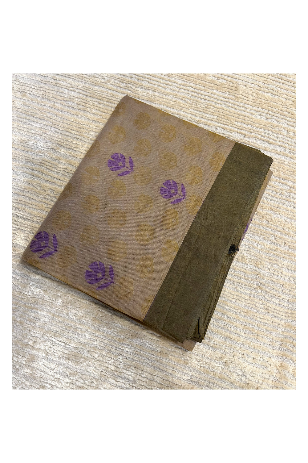 Southloom Kerala Cotton Saree with Floral Woven Works Across Body in Grey