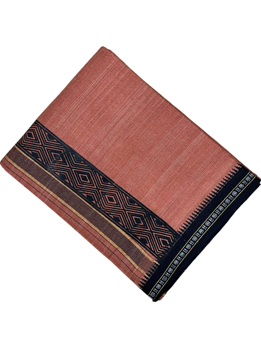 Southloom Saffron (Kaavi) Black Printed Single Mundu / Lungi (South Indian Kerala Dhoti)