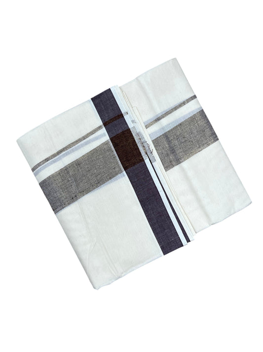 Southloom Kerala Pure Cotton Double Mundu with Brown Border (South Indian Kerala Dhoti)