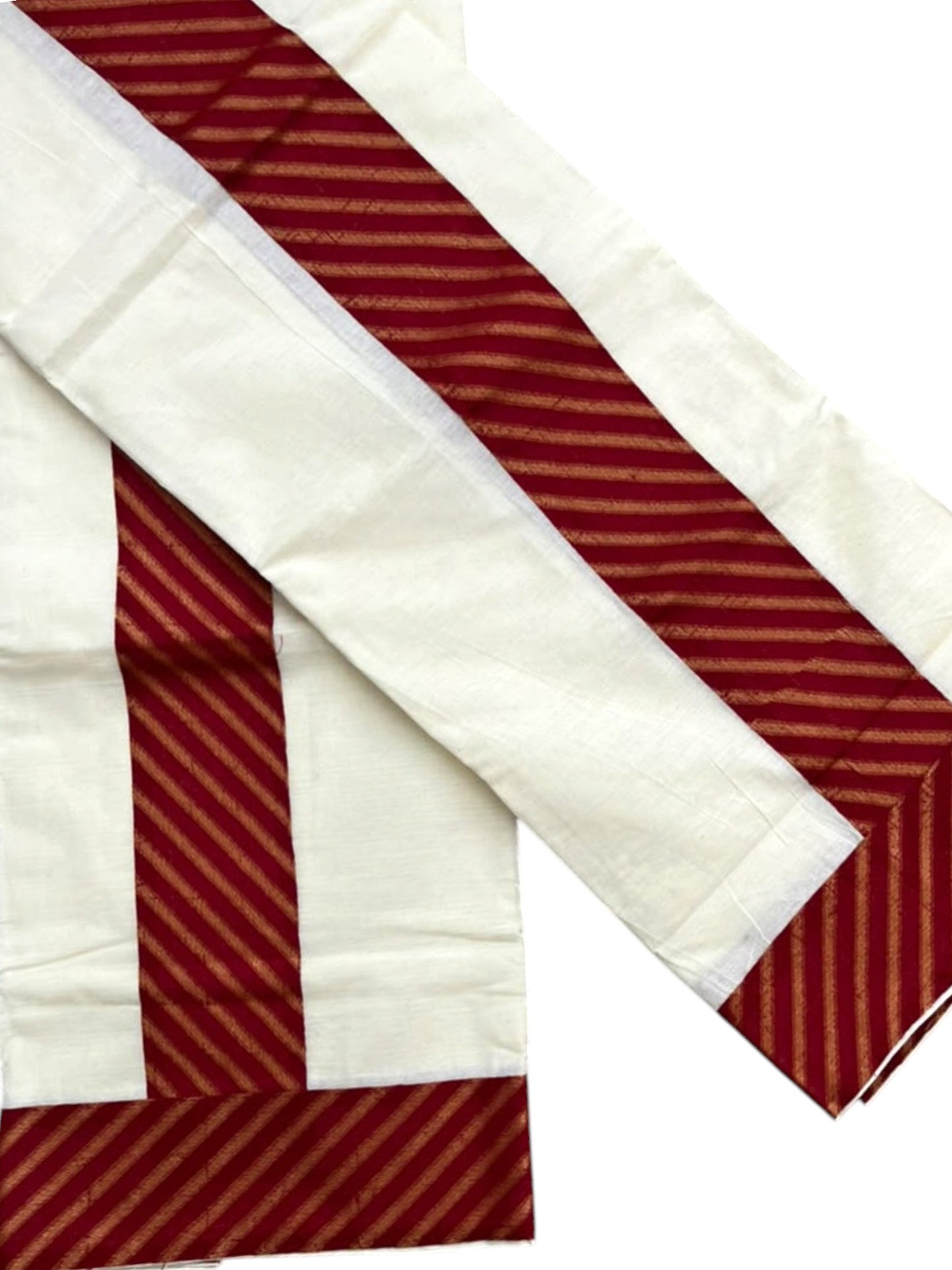 Southloom Pure Cotton Single Set Mundu (Mundum Neriyathum) With Red Border