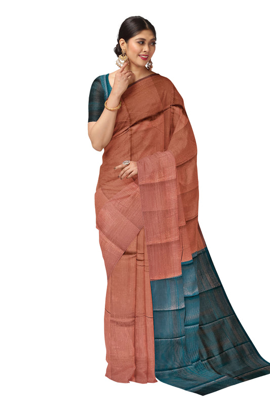 Southloom Art Silk Brick Red Designer Woven Saree with Green Pallu