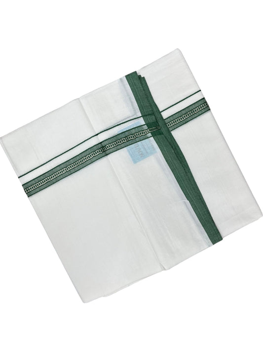 Southloom Pure White Cotton Mundu with Green & Silver Line Border (South Indian Kerala Dhoti)