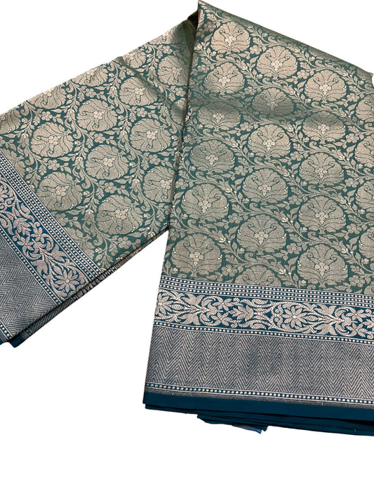 Southloom Pure Banarasi Silk Saree with Woven Work on Body and Borders (Blue)