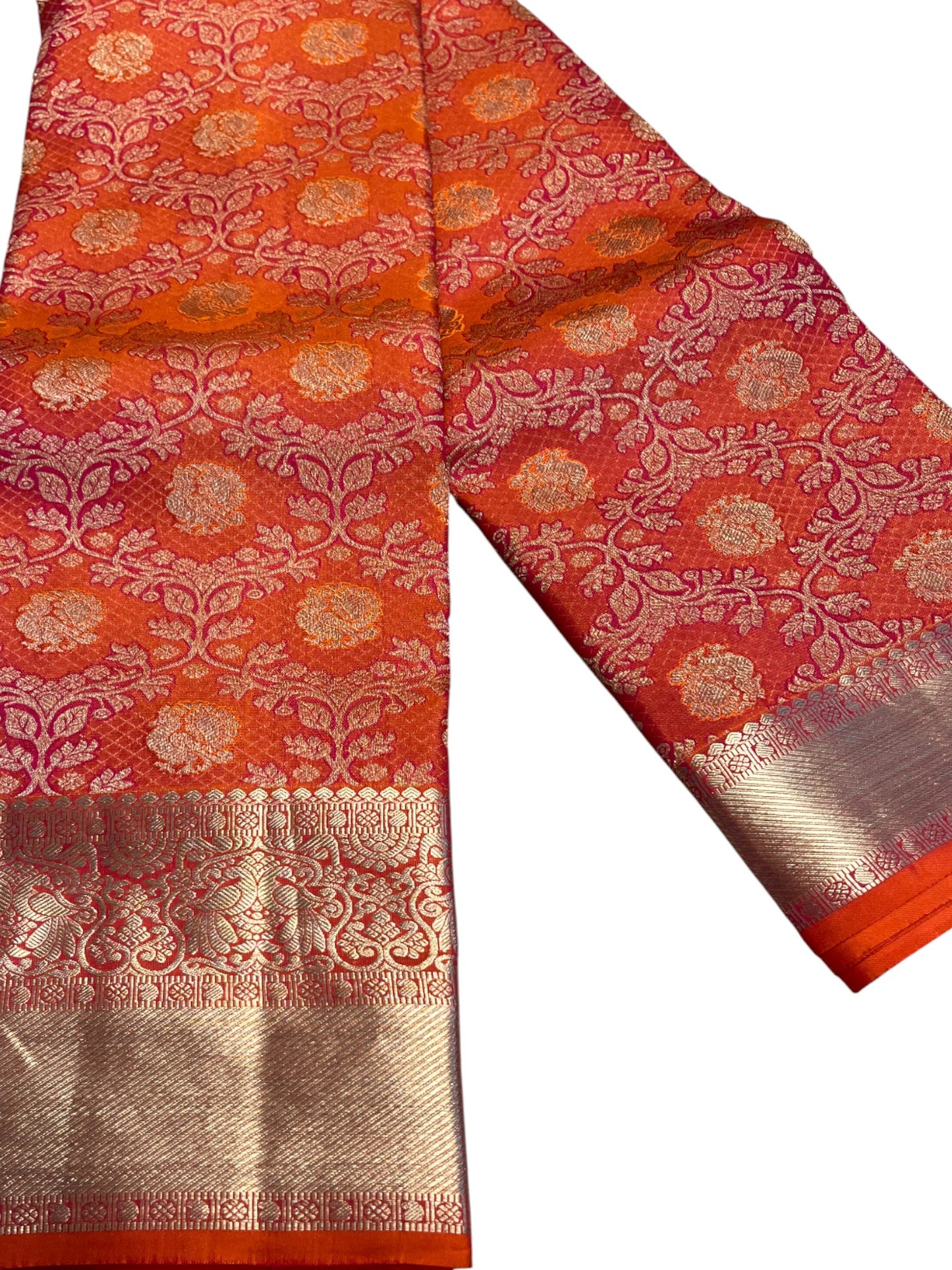 Southloom Premium Handloom Bridal Kanchipuram Silk Saree with Korvai Work (Orange)