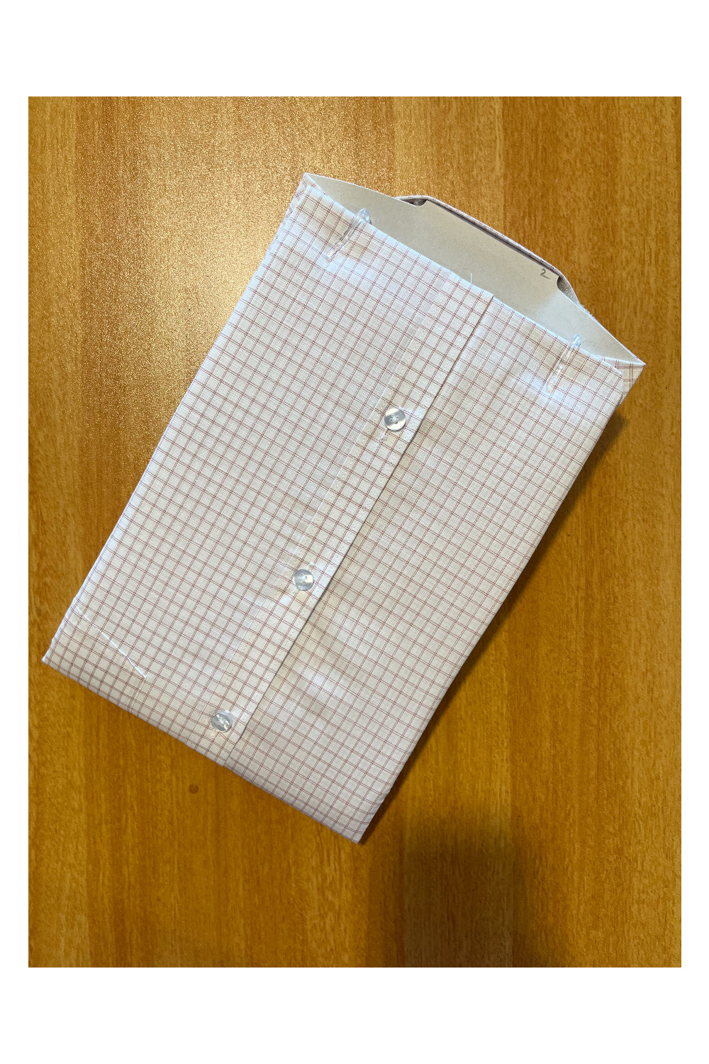 Pure Cotton White Shirt with Red Checks (42 FS)