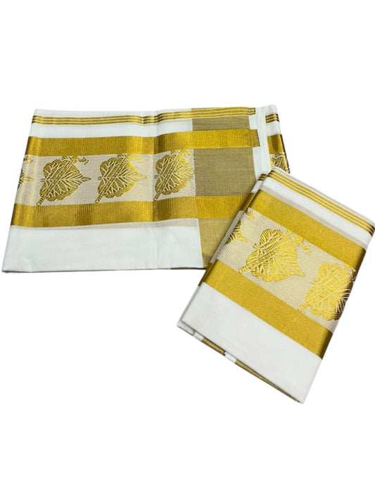 Southloom Premium Cotton Handloom Set Mundu with Alila Design And Kasavu Border (2.80 Mtr) SL632